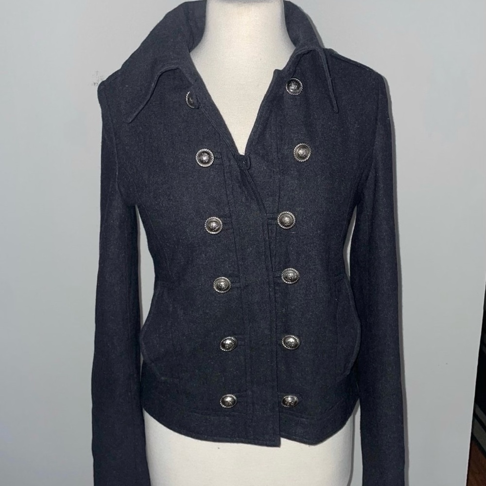 Ci Sono Women's Double-Breasted Dark Gray Pea Coat